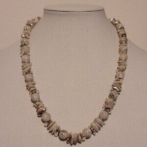 Vintage Gray and Silver Bead Necklace – Chunky Neutral Statement Jewelry